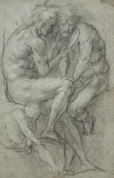 Studies of nudes (two men, seated, looking in a mirror, and a seated boy)